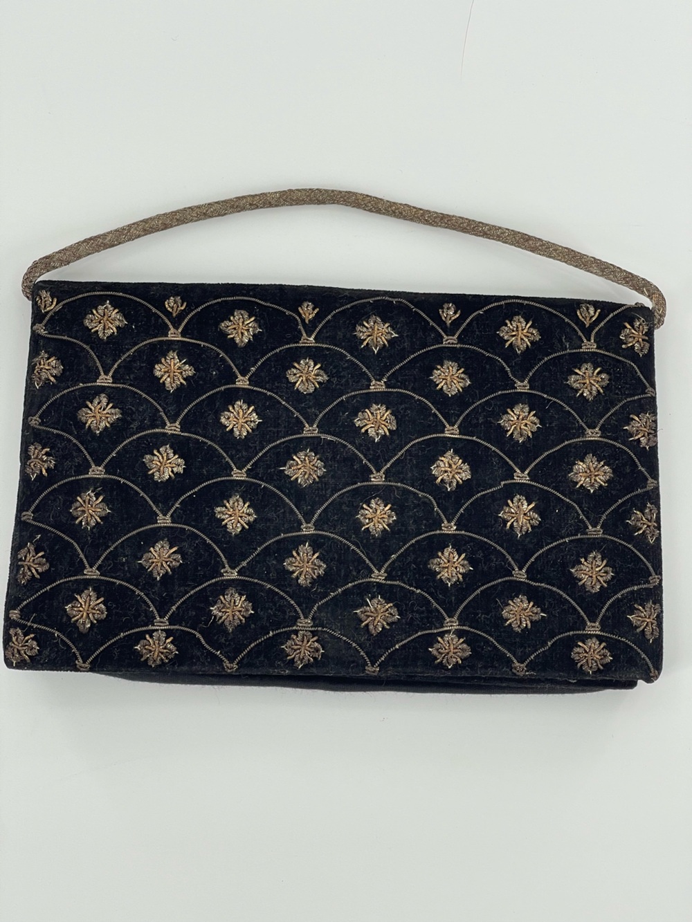 Vintage Black Velvet Clutch with Gold bead design